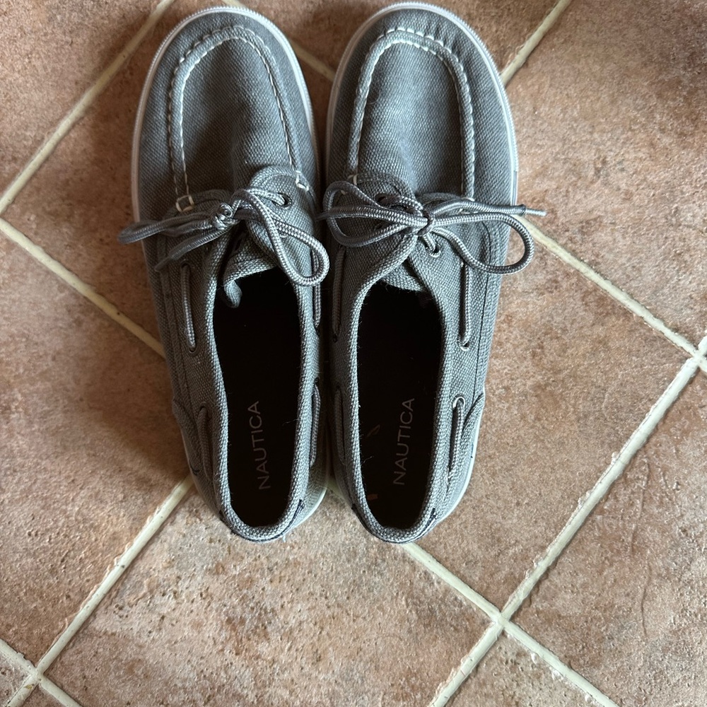 Nautica Gray Boat Shoes with Moccasin Construction